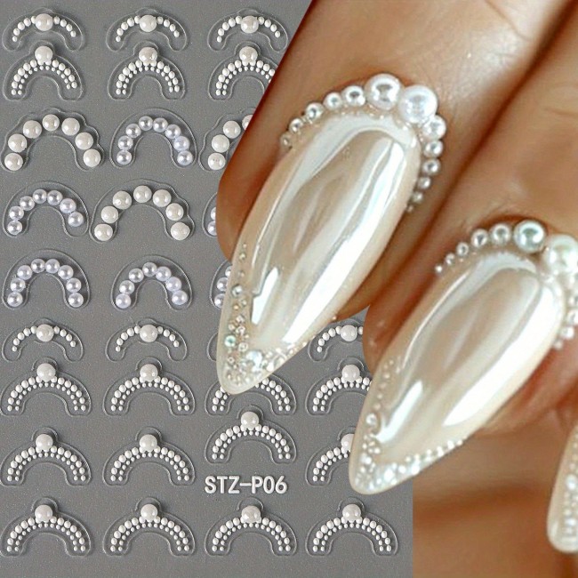High Gloss Pearl Jewelry French Tip Nail Art Stickers - Self-Adhesive Holographic Decals for Manicure Design, 1pc
