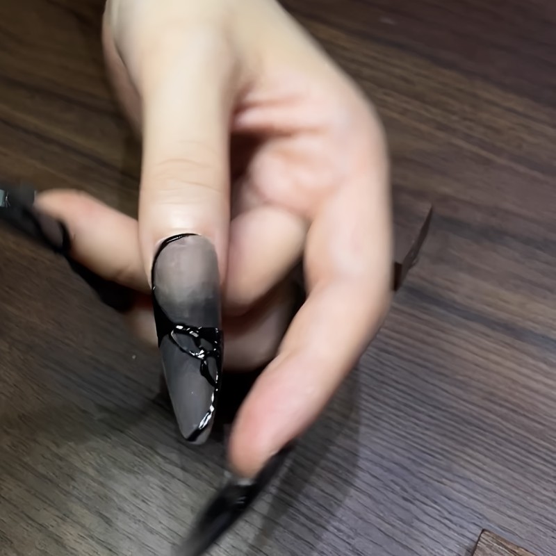 Elegant Handcrafted Black Matte Press-On Nails - Long Almond Shape, Solid Color, Easy to Apply & Remove for a Chic Look