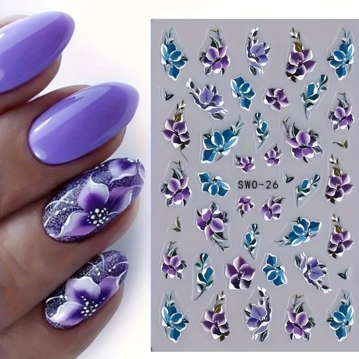 Resin Floral Butterfly Nail Stickers with Embroidery Details - Self-Adhesive, Durable, and Reusable for Hand and Foot Nail Art