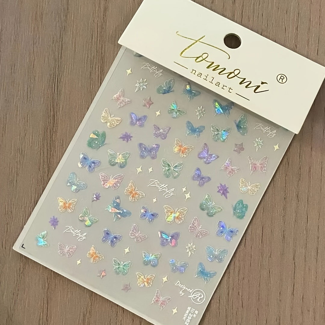 Ins Style Butterfly Embossed Wing Streamer Laser Stickers Colorful ...