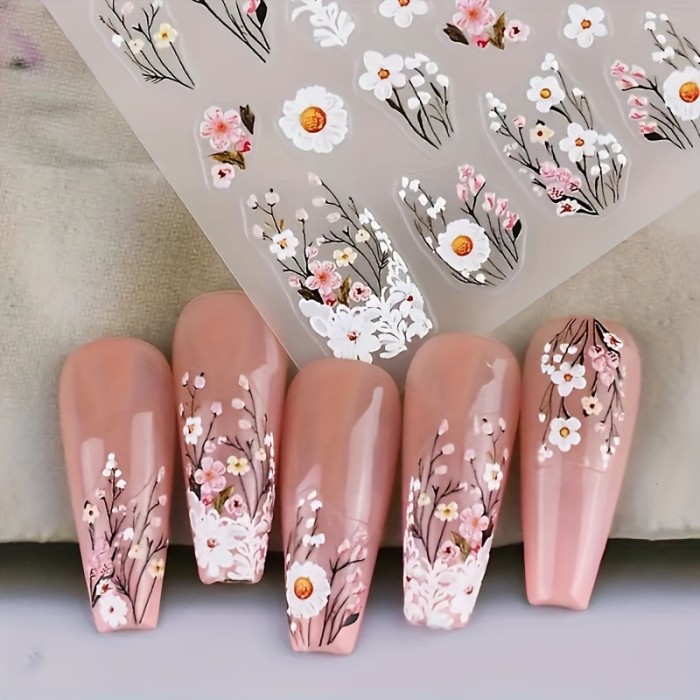 Resin Floral Butterfly Nail Stickers with Embroidery Details - Self-Adhesive, Durable, and Reusable for Hand and Foot Nail Art
