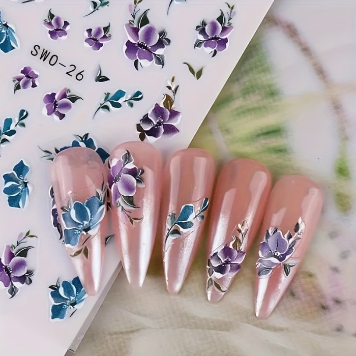 Resin Floral Butterfly Nail Stickers with Embroidery Details - Self-Adhesive, Durable, and Reusable for Hand and Foot Nail Art