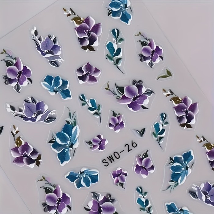 Resin Floral Butterfly Nail Stickers with Embroidery Details - Self-Adhesive, Durable, and Reusable for Hand and Foot Nail Art