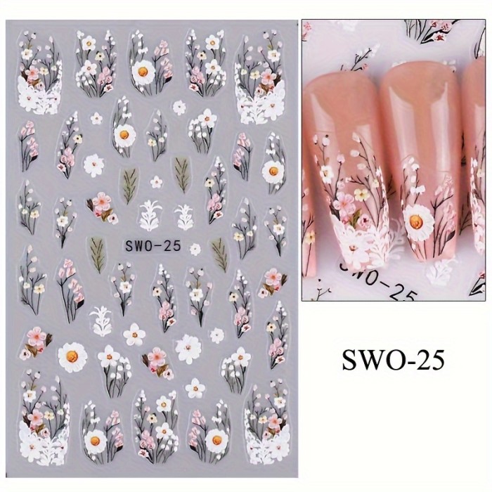 Resin Floral Butterfly Nail Stickers with Embroidery Details - Self-Adhesive, Durable, and Reusable for Hand and Foot Nail Art