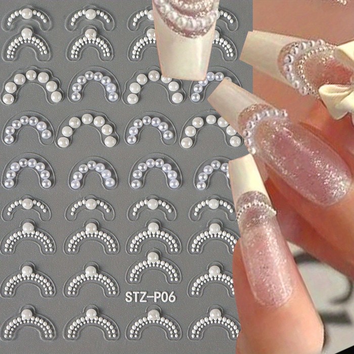 High Gloss Pearl Jewelry French Tip Nail Art Stickers - Self-Adhesive Holographic Decals for Manicure Design, 1pc