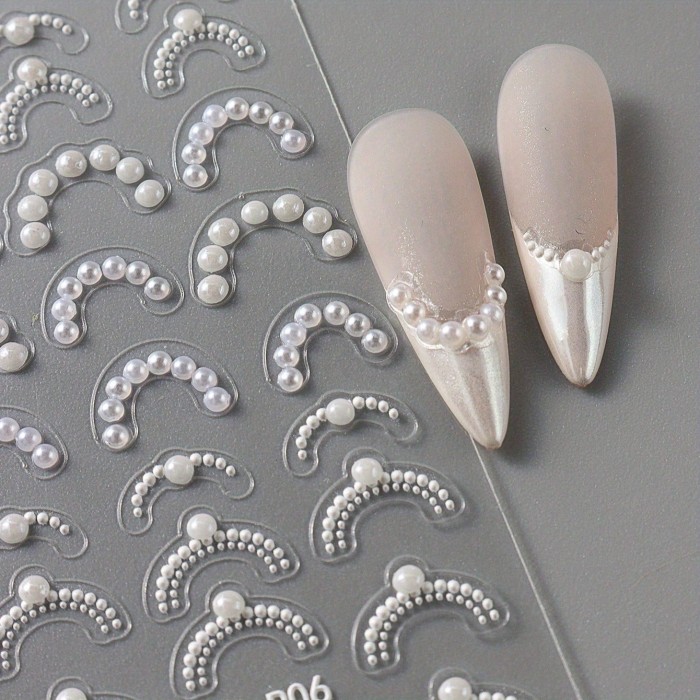 High Gloss Pearl Jewelry French Tip Nail Art Stickers - Self-Adhesive Holographic Decals for Manicure Design, 1pc