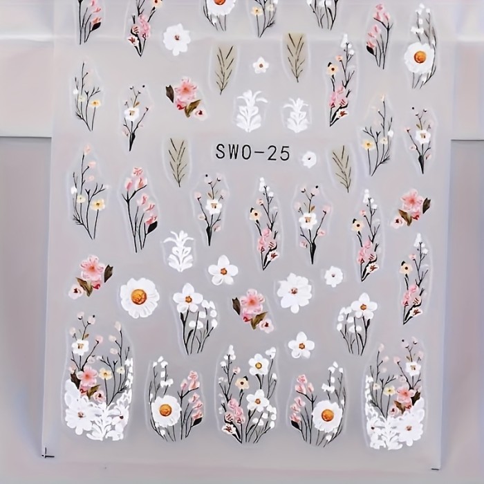 Resin Floral Butterfly Nail Stickers with Embroidery Details - Self-Adhesive, Durable, and Reusable for Hand and Foot Nail Art