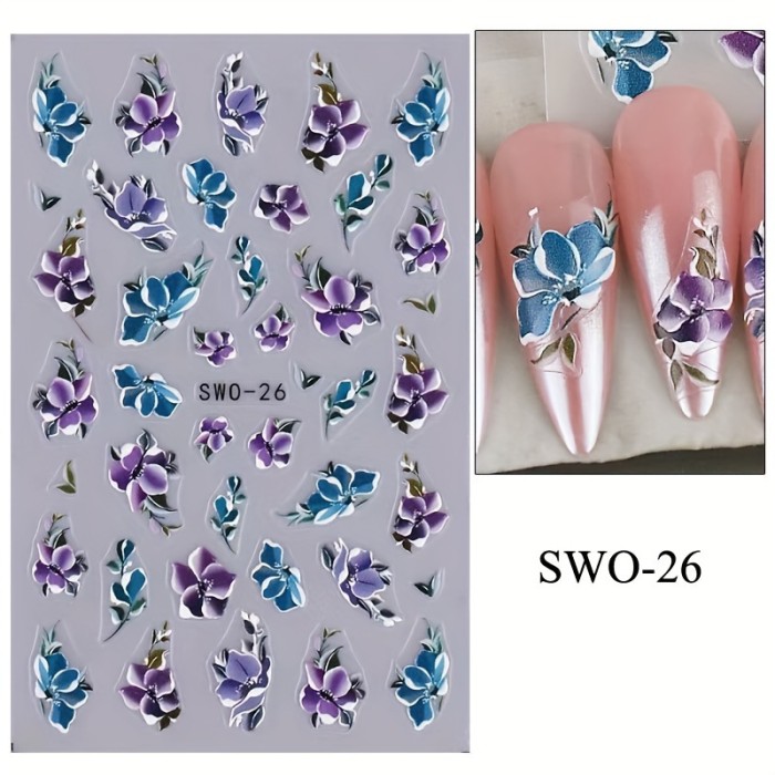Resin Floral Butterfly Nail Stickers with Embroidery Details - Self-Adhesive, Durable, and Reusable for Hand and Foot Nail Art
