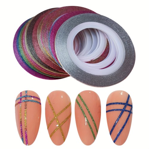 10 Rolls Glitter Nail Art Striping Tape Line Sticker Tips Decorations Self-Adhesive 3D Decals Manicure Tools