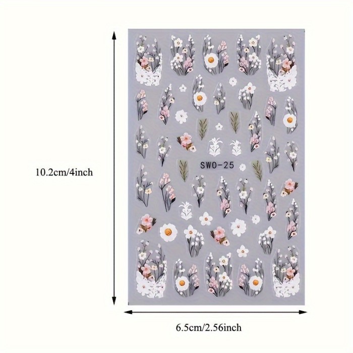 Resin Floral Butterfly Nail Stickers with Embroidery Details - Self-Adhesive, Durable, and Reusable for Hand and Foot Nail Art