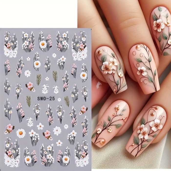 Resin Floral Butterfly Nail Stickers with Embroidery Details - Self-Adhesive, Durable, and Reusable for Hand and Foot Nail Art