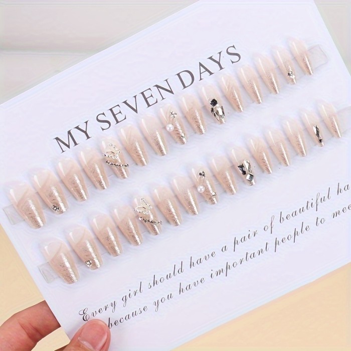 30pcs Long Ballerina Press On Nails - Nail Tips with Glitter Butterfly Design, Jelly Glue & Nail File for Chic Style Manicure Nail Art - Easy to Apply, Durable, and Long-Lasting False Nails for Women and Girls