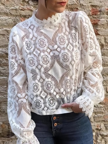 Sexy X-ray Retro Long Sleeve Lace Shirt Cloud Direction