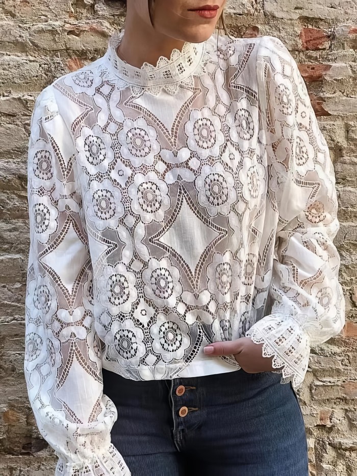 Sexy X-ray Retro Long Sleeve Lace Shirt Cloud Direction
