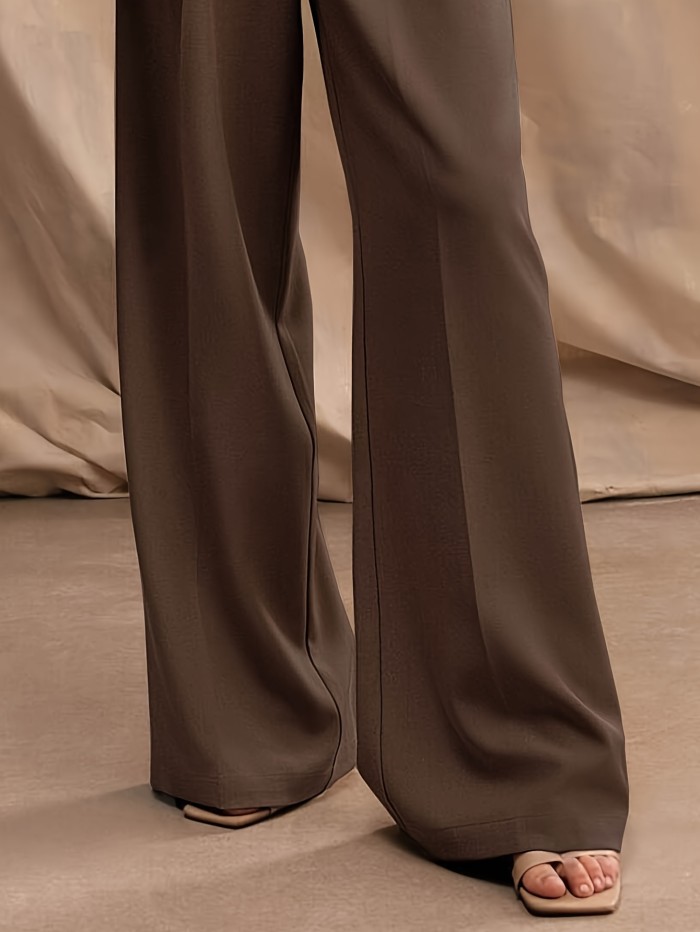 Timeless Design, Elegant Solid Color Wide-Leg Pants for Women - High Waist, Button Detail, Machine Washable, Mood Symbol