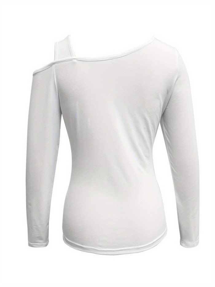 Chic Cold Shoulder Cut Out Asymmetrical Long Sleeve T-Shirt - Women's Fashion T-Shirts - Stylish Spring & Fall Essential, Comfortable Casual Wear, Chic Clothing for Ladies