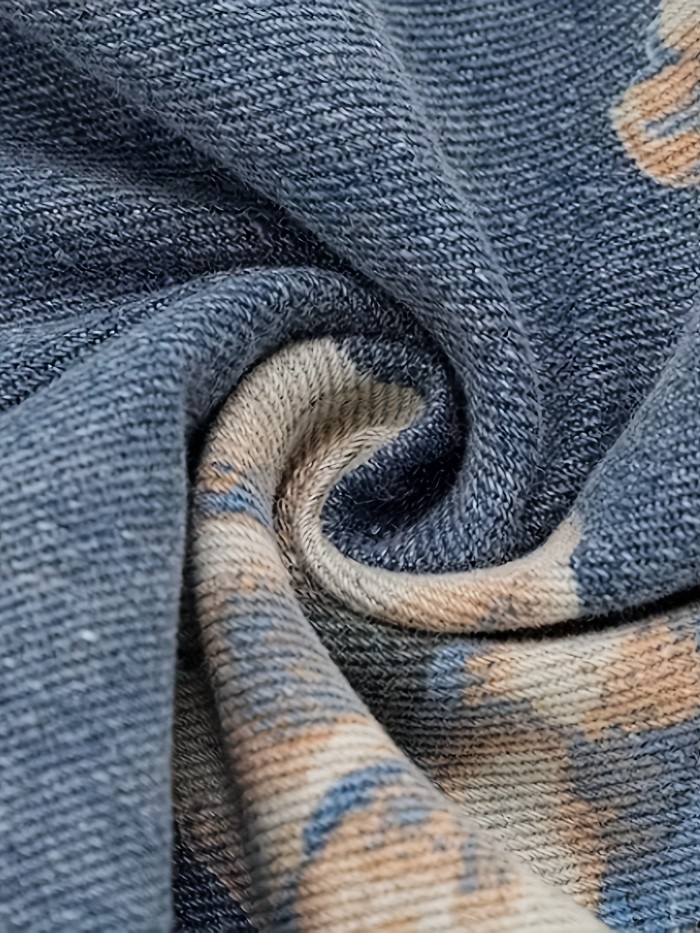 1pc Vintage Floral Print Wide Leg Jeans for Women, (78%, 20% Polyester, 2% Spandex), Casual Street Style Denim, Non-Stretch Fabric, All-Season Long Pants with Washed Finish