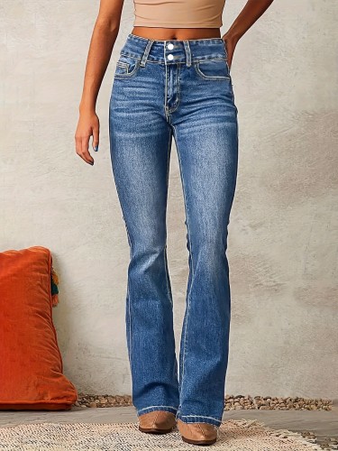 High-Waisted High-Rise Skinny Jeans With Zipper Fly, Stretch Fabric Blend, Four-Season Streetwear, High-Rise, Tight Fit, No Pattern, Long Length, High-Rise Waist, Knit Fabric, Machine Washable