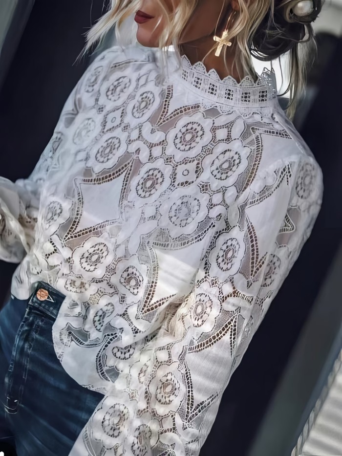Sexy X-ray Retro Long Sleeve Lace Shirt Cloud Direction