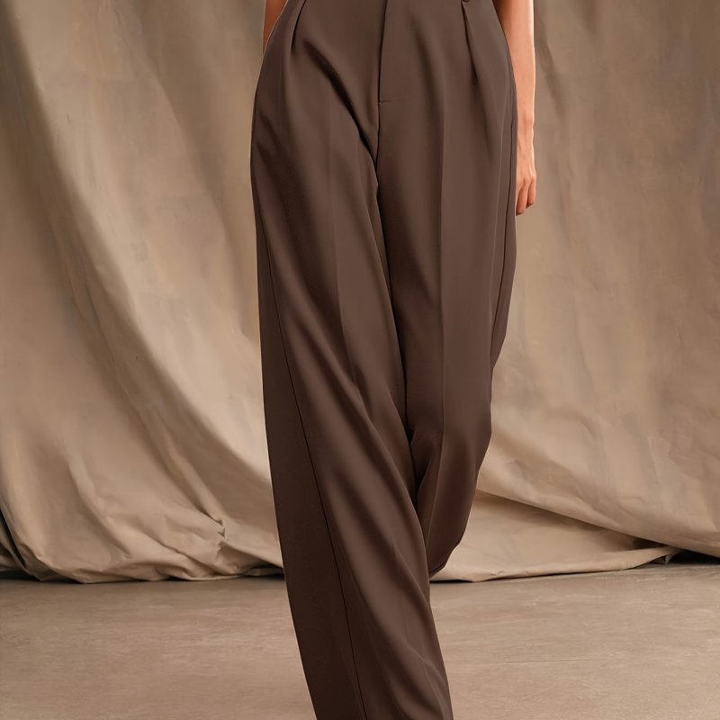 Timeless Design, Elegant Solid Color Wide-Leg Pants for Women - High Waist, Button Detail, Machine Washable, Mood Symbol