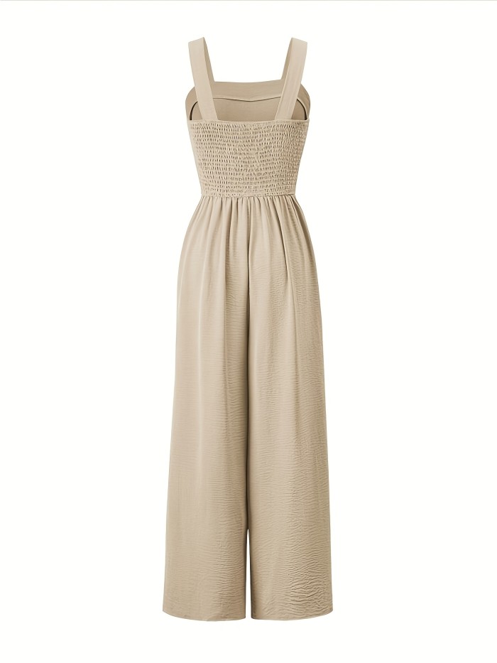 Elegant Women's Wide-Leg Overalls - Sleeveless, Button Detail, Polyester, Perfect for Spring\u002FSummer\u002FFall