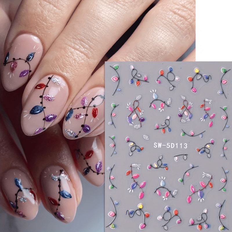 5D Embossed Christmas Nail Art Stickers, Self-Adhesive Sparkling Neon Lamp Designs for Festive Manicures