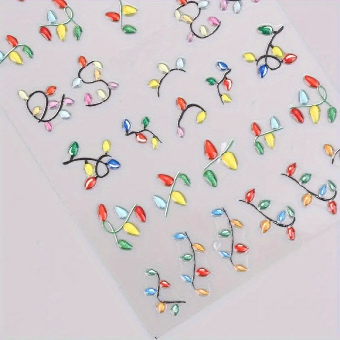 5D Neon Light Christmas Nail Art Stickers Decals, Matte Finish, Cartoon Pattern, Unscented, Single Use, Self-Adhesive for Plastics, Rectangle Shape, Embroidered Embellishment