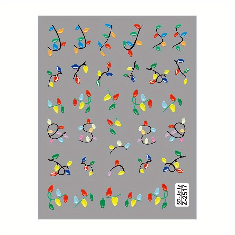 5D Neon Light Christmas Nail Art Stickers Decals, Matte Finish, Cartoon Pattern, Unscented, Single Use, Self-Adhesive for Plastics, Rectangle Shape, Embroidered Embellishment