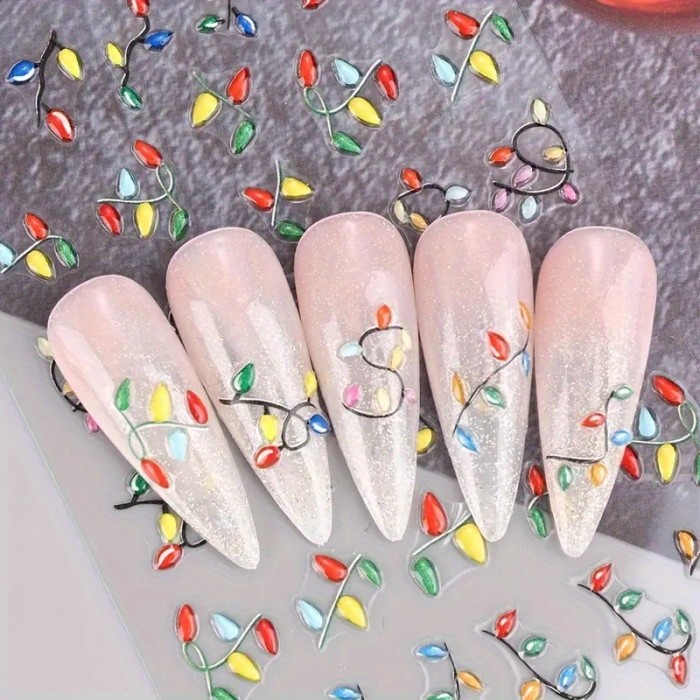5D Neon Light Christmas Nail Art Stickers Decals, Matte Finish, Cartoon Pattern, Unscented, Single Use, Self-Adhesive for Plastics, Rectangle Shape, Embroidered Embellishment