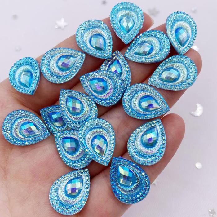 20pcs Vibrant Peacock Eye Rhinestone Appliques - 13mm*18mm Resin Flatbacks for Wedding DIY, Scrapbooking, Jewelry & Crafts - Dazzling Black Yellow Drops, Easy Apply, Artistic Flair