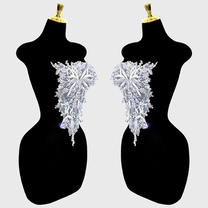 Handmade Sewing Beaded Craft Lace Rhinestone Dress Applique Patch Wedding Dress Decoration Dress DIY (M6-silverAB)