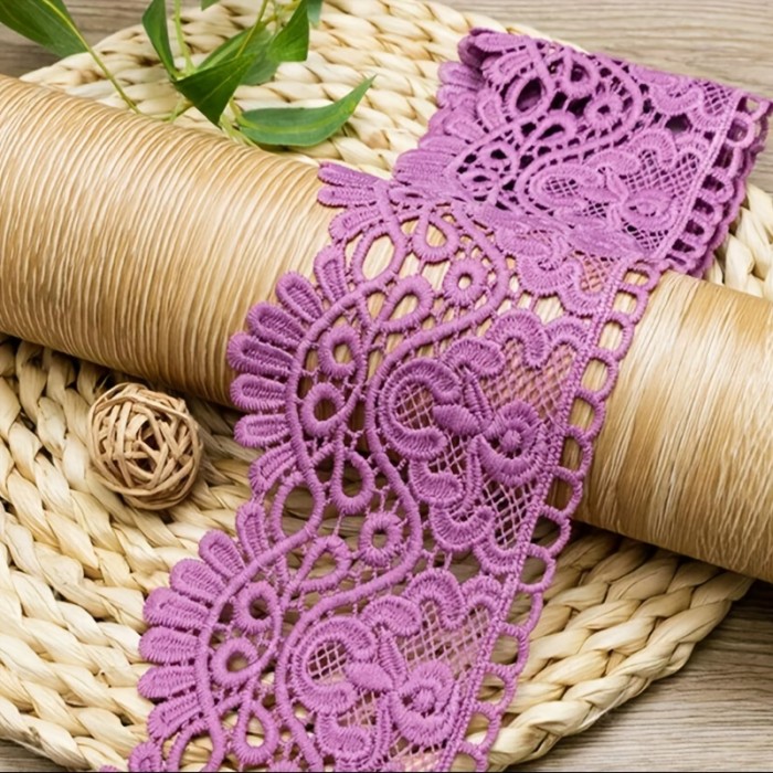1 Yard 9.5cm Wide Hollow Flower Embroidery Milk Fiber Fabric - Water-soluble Elastic Lace for DIY Clothing Sewing, Handmade Craft, and Lace Belt Making