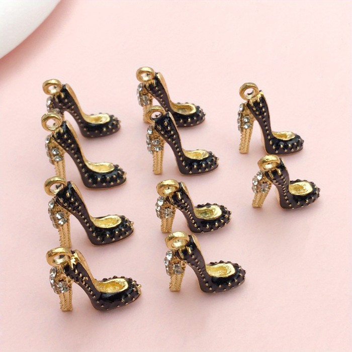 10pcs 18x14mm 4 Colors Alloy Enamel High Heels Charms Inlaid Rhinestones For Necklace Keychain DIY Crafting Jewelry Accessory Making Supplies