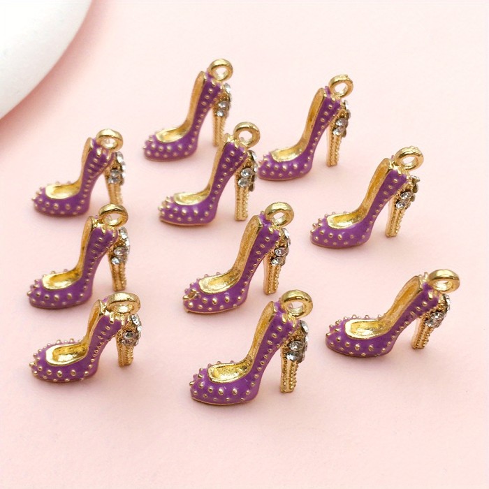 10pcs 18x14mm 4 Colors Alloy Enamel High Heels Charms Inlaid Rhinestones For Necklace Keychain DIY Crafting Jewelry Accessory Making Supplies