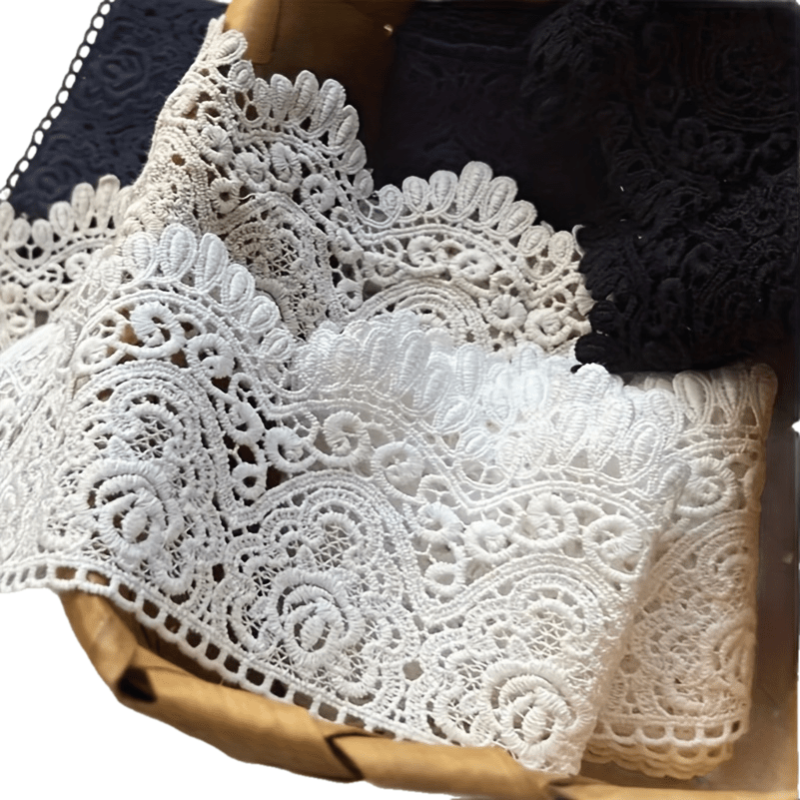 1 Yard 9.5cm Wide Hollow Flower Embroidery Milk Fiber Fabric - Water-soluble Elastic Lace for DIY Clothing Sewing, Handmade Craft, and Lace Belt Making