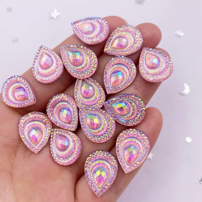 20pcs Vibrant Peacock Eye Rhinestone Appliques - 13mm*18mm Resin Flatbacks for Wedding DIY, Scrapbooking, Jewelry & Crafts - Dazzling Black Yellow Drops, Easy Apply, Artistic Flair