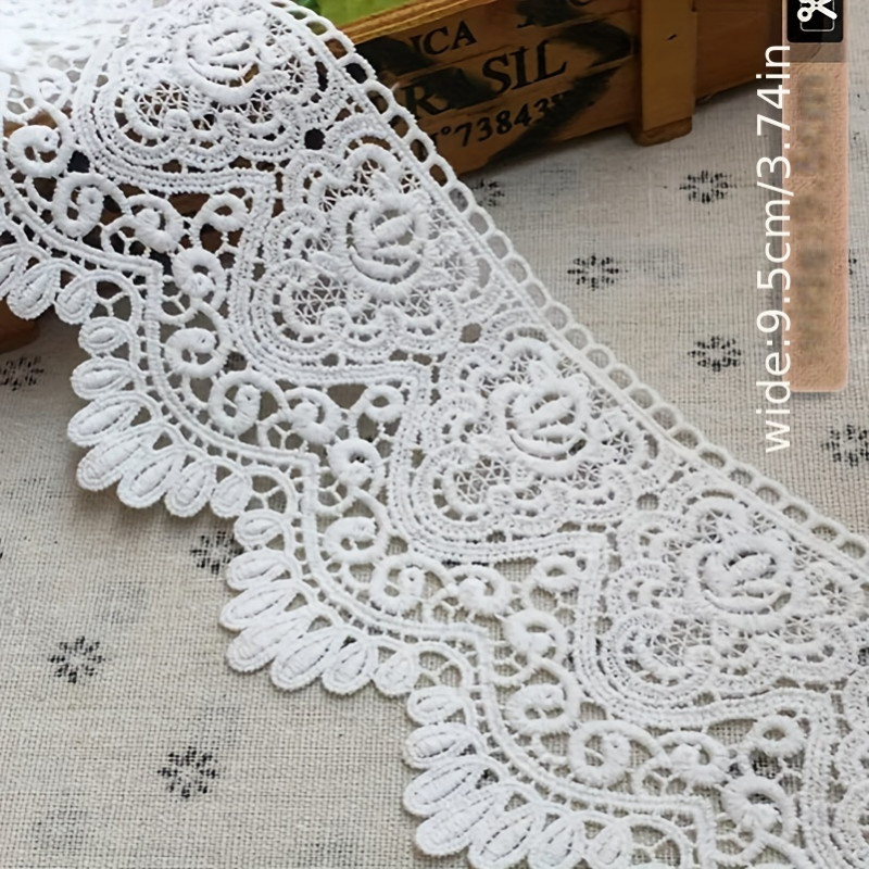 1 Yard 9.5cm Wide Hollow Flower Embroidery Milk Fiber Fabric - Water-soluble Elastic Lace for DIY Clothing Sewing, Handmade Craft, and Lace Belt Making