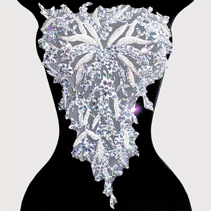 Handmade Sewing Beaded Craft Lace Rhinestone Dress Applique Patch Wedding Dress Decoration Dress DIY (M6-silverAB)