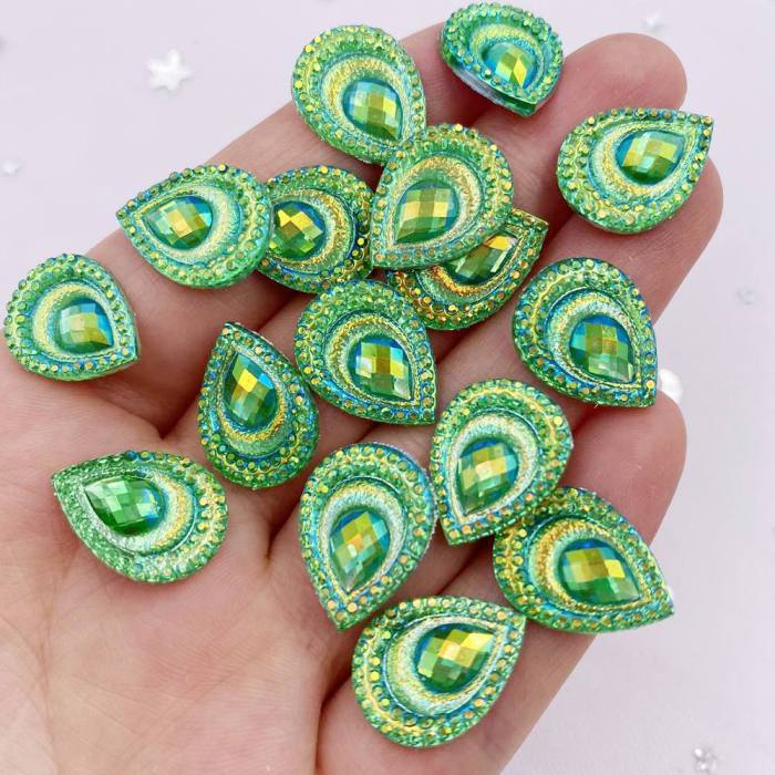 20pcs Vibrant Peacock Eye Rhinestone Appliques - 13mm*18mm Resin Flatbacks for Wedding DIY, Scrapbooking, Jewelry & Crafts - Dazzling Black Yellow Drops, Easy Apply, Artistic Flair