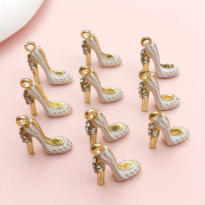 10pcs 18x14mm 4 Colors Alloy Enamel High Heels Charms Inlaid Rhinestones For Necklace Keychain DIY Crafting Jewelry Accessory Making Supplies