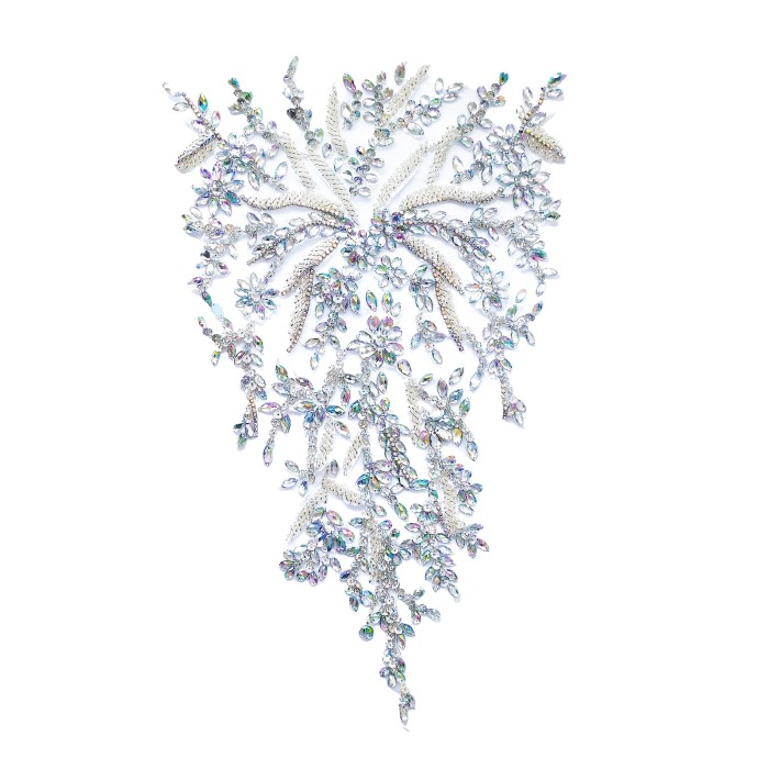 Handmade Sewing Beaded Craft Lace Rhinestone Dress Applique Patch Wedding Dress Decoration Dress DIY (M6-silverAB)