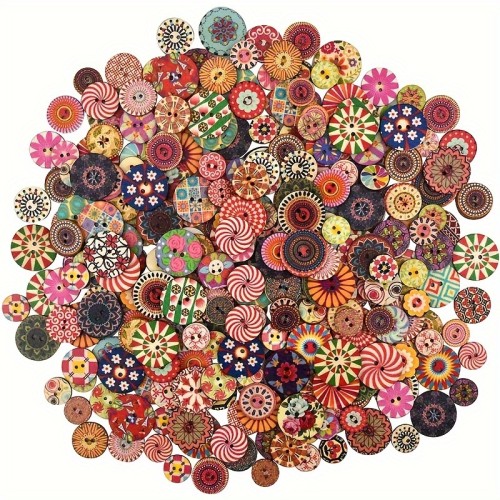 Vintage Wooden Buttons Set: 100 Pieces of 15mm\u002F20mm Smooth, Flat, 2-Hole Buttons for DIY Crafts, Sewing, and Decorating