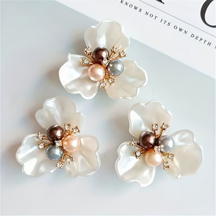 10pcs Lustrous Pearl & Dazzling Rhinestone Flower Charms - Authentic Shell Accents for Hats, Clothes DIY Decor - Add Unique Elegance to Your Handmade Creations