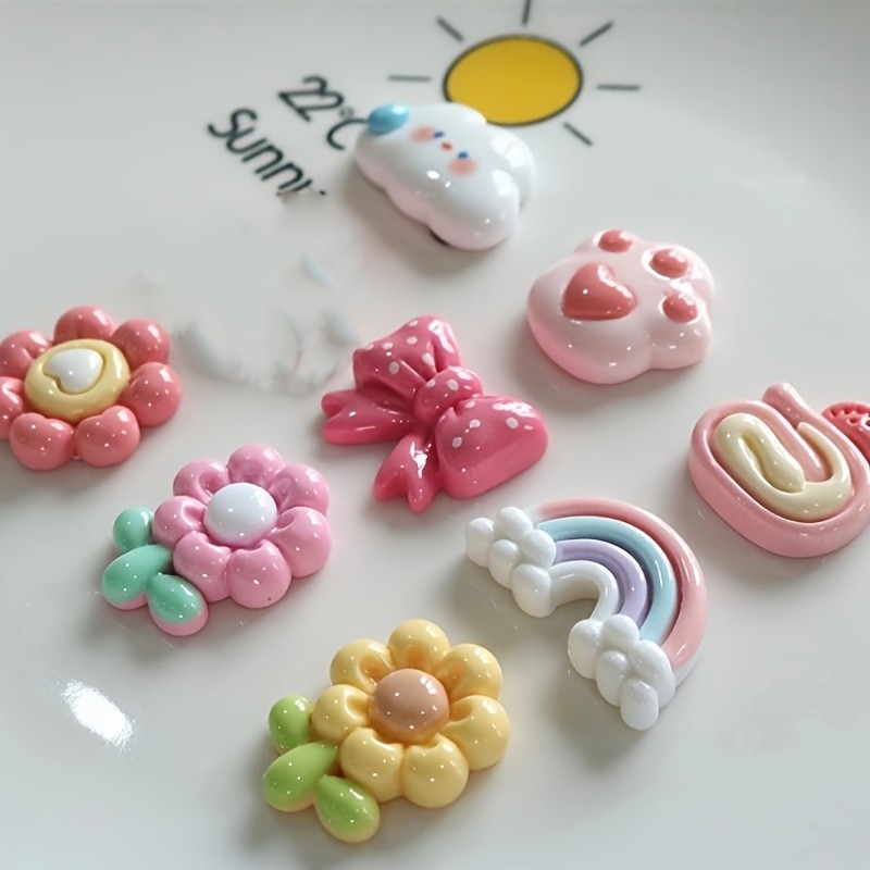 8pcs Cute Resin Charms Set, DIY Craft Supplies for Keychains, Hair Clips, Phone Cases - Bunny, Cloud, Rainbow, Flower Designs - Jewelry Making Parts and Accessories Kit