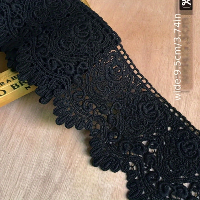 1 Yard 9.5cm Wide Hollow Flower Embroidery Milk Fiber Fabric - Water-soluble Elastic Lace for DIY Clothing Sewing, Handmade Craft, and Lace Belt Making
