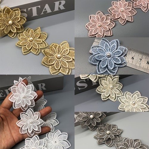 A Set of 5, 5.5 Cm \u002F 2.16 Inches Wide, Three-Dimensional 3D Double-Layer Flower Colored Vintage Hollow Embroidered Lace Trim DIY Handmade Clothing Accessories.