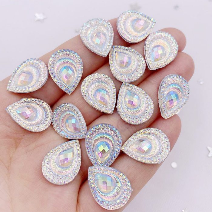 20pcs Vibrant Peacock Eye Rhinestone Appliques - 13mm*18mm Resin Flatbacks for Wedding DIY, Scrapbooking, Jewelry & Crafts - Dazzling Black Yellow Drops, Easy Apply, Artistic Flair