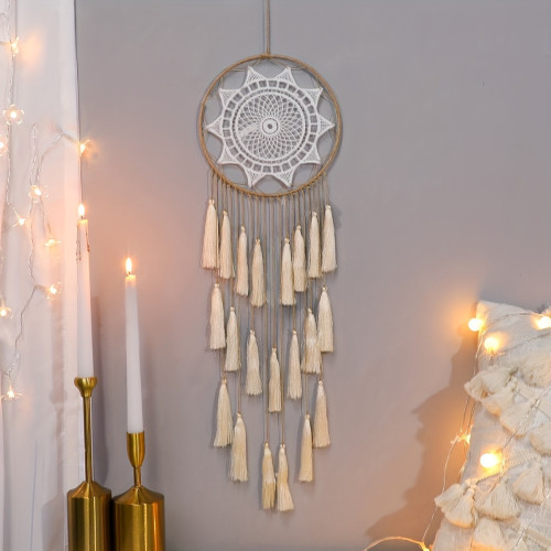 1pc Bohemian Hand-woven Cotton Rope Tassel Dream Catcher, Hanging Decoration, Home Bedroom Living Room Wall Decoration Pendant