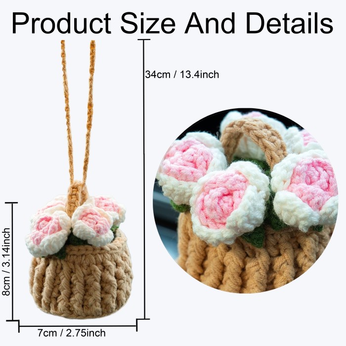 Charming Hand-Woven Floral Car Mirror Charm - Fabric Rearview Mirror Accessory for Women