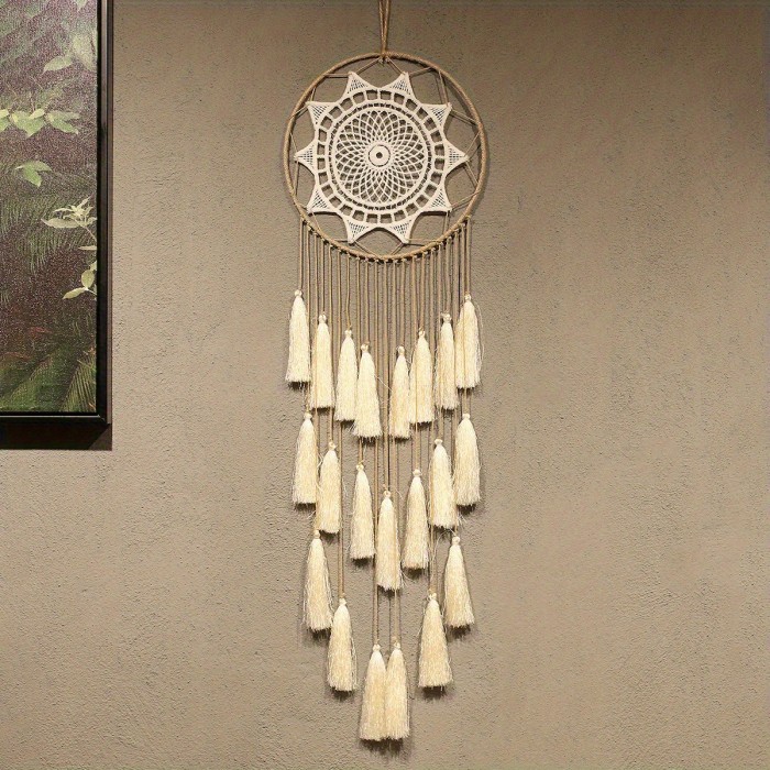 1pc Bohemian Hand-woven Cotton Rope Tassel Dream Catcher, Hanging Decoration, Home Bedroom Living Room Wall Decoration Pendant